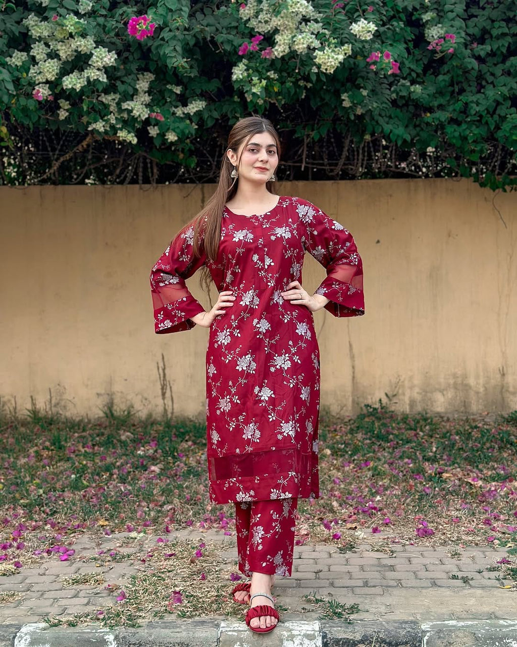 Winter Doriya  moti wali Blosom  printed Long lenth Co-ord 2p set