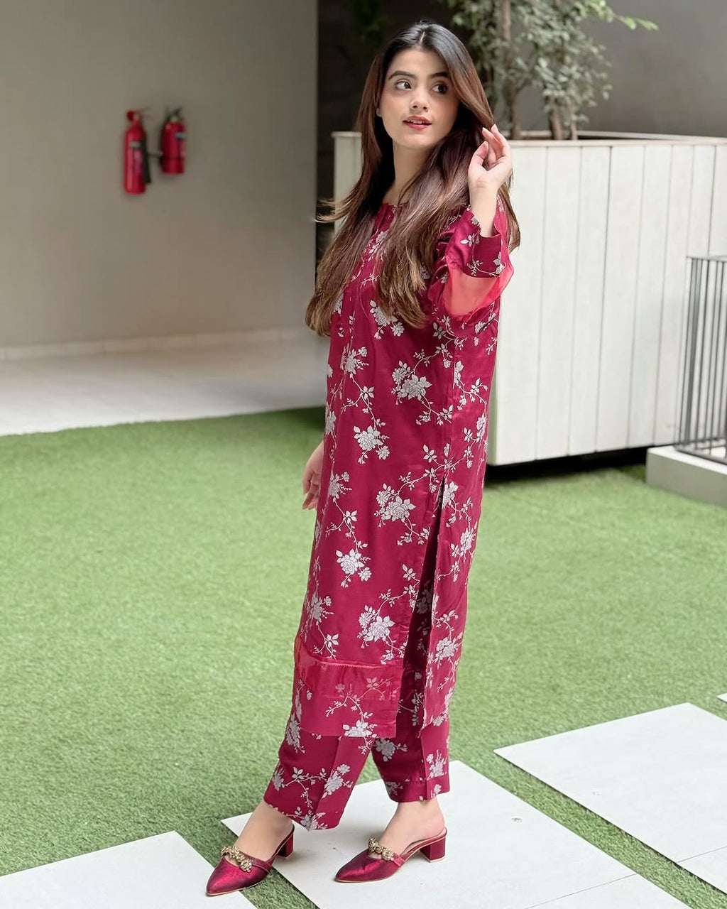 Winter Doriya  moti wali Blosom  printed Long lenth Co-ord 2p set