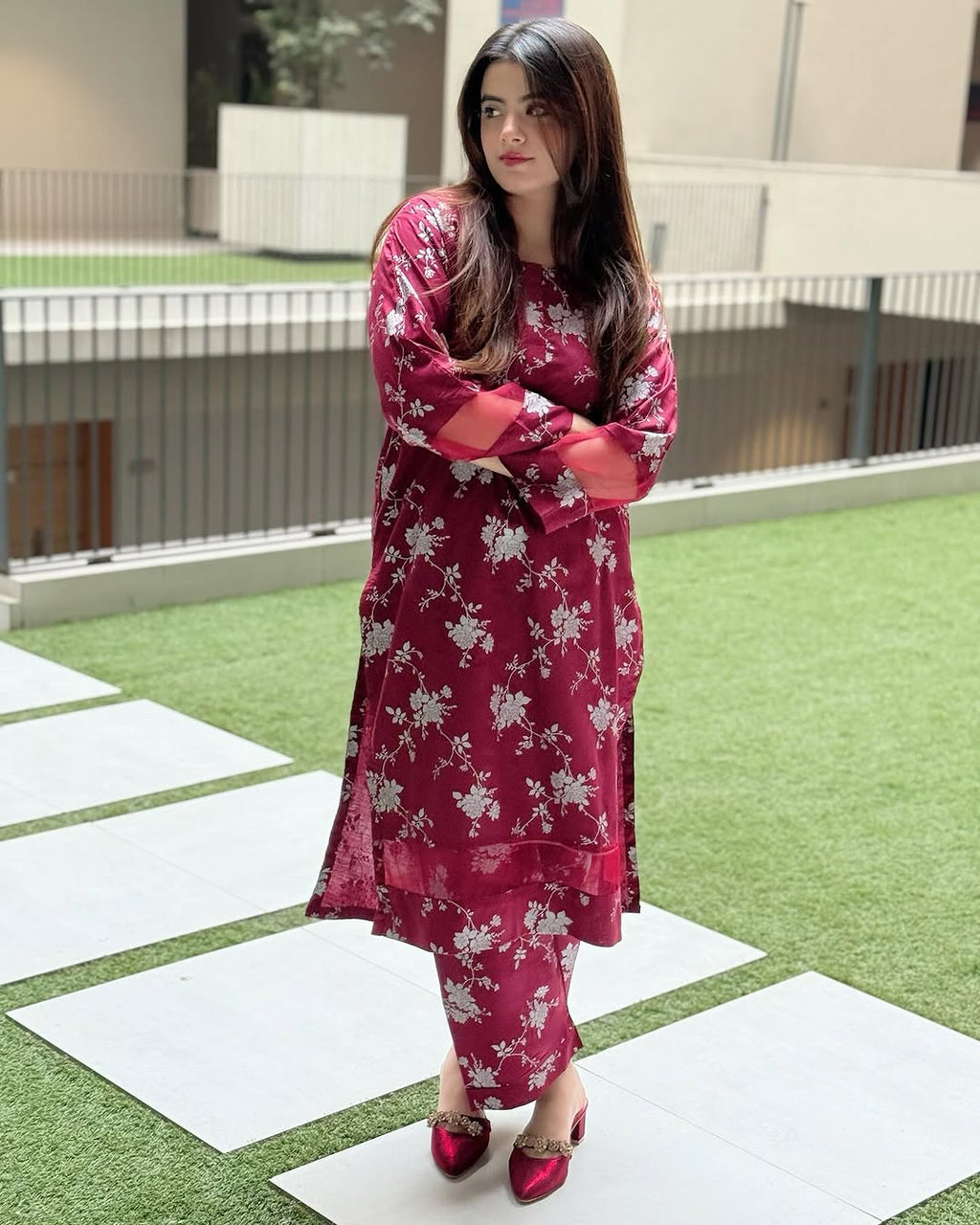 Winter Doriya  moti wali Blosom  printed Long lenth Co-ord 2p set