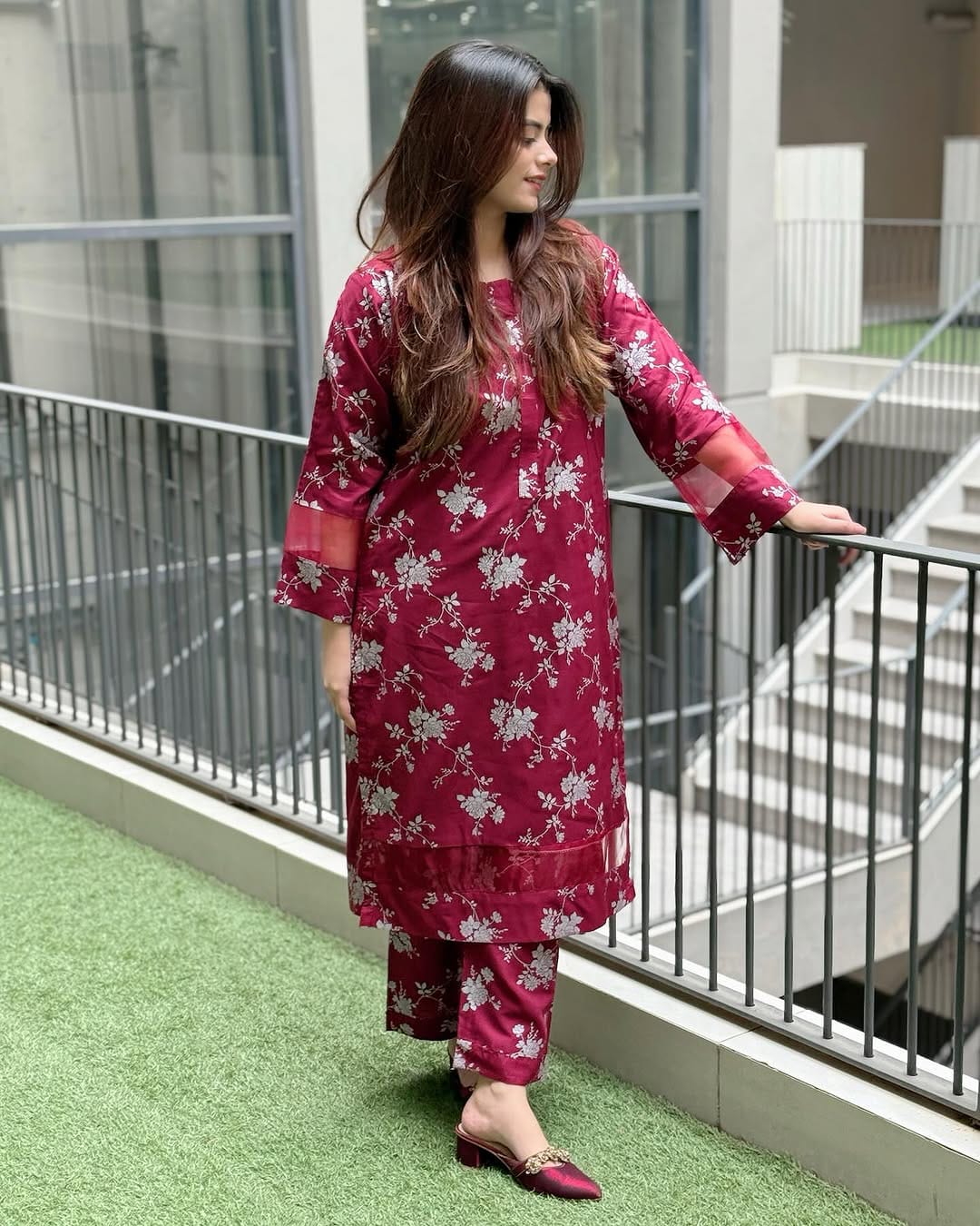 Winter Doriya  moti wali Blosom  printed Long lenth Co-ord 2p set