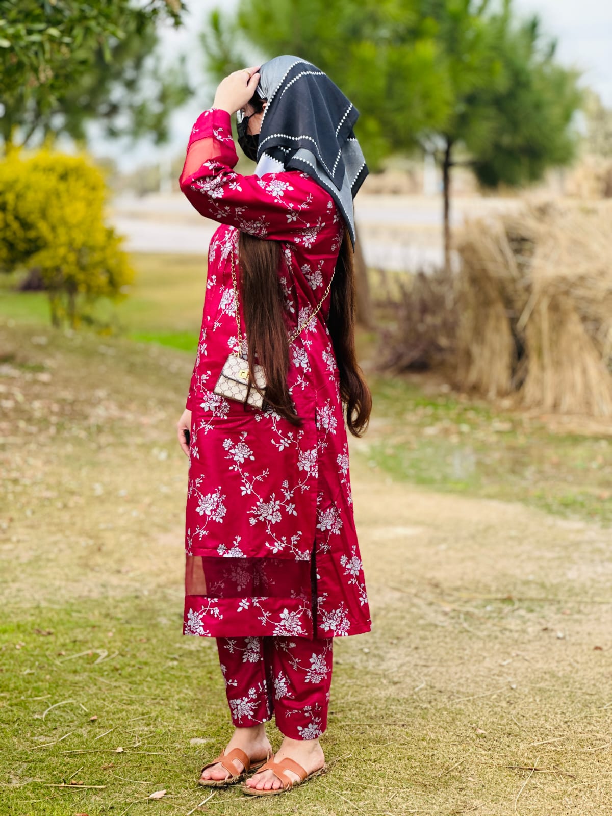 Winter Doriya  moti wali Blosom  printed Long lenth Co-ord 2p set