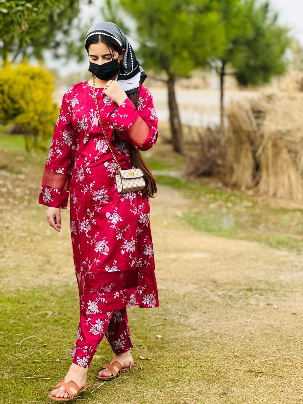 Winter Doriya  moti wali Blosom  printed Long lenth Co-ord 2p set