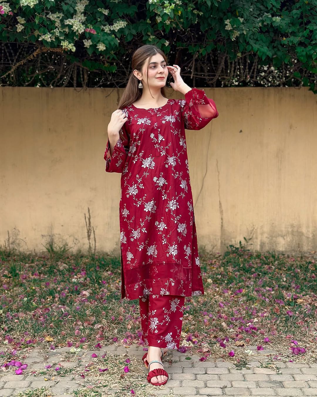 Winter Doriya  moti wali Blosom  printed Long lenth Co-ord 2p set